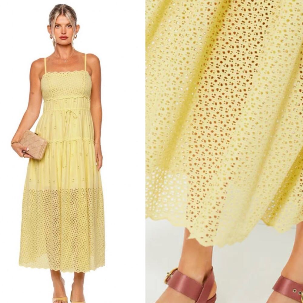 NWT Ulla Johnson Isadore Midi Dress Yellow Eyelet Preppy Beach Party Size 2 - Picture 11 of 16